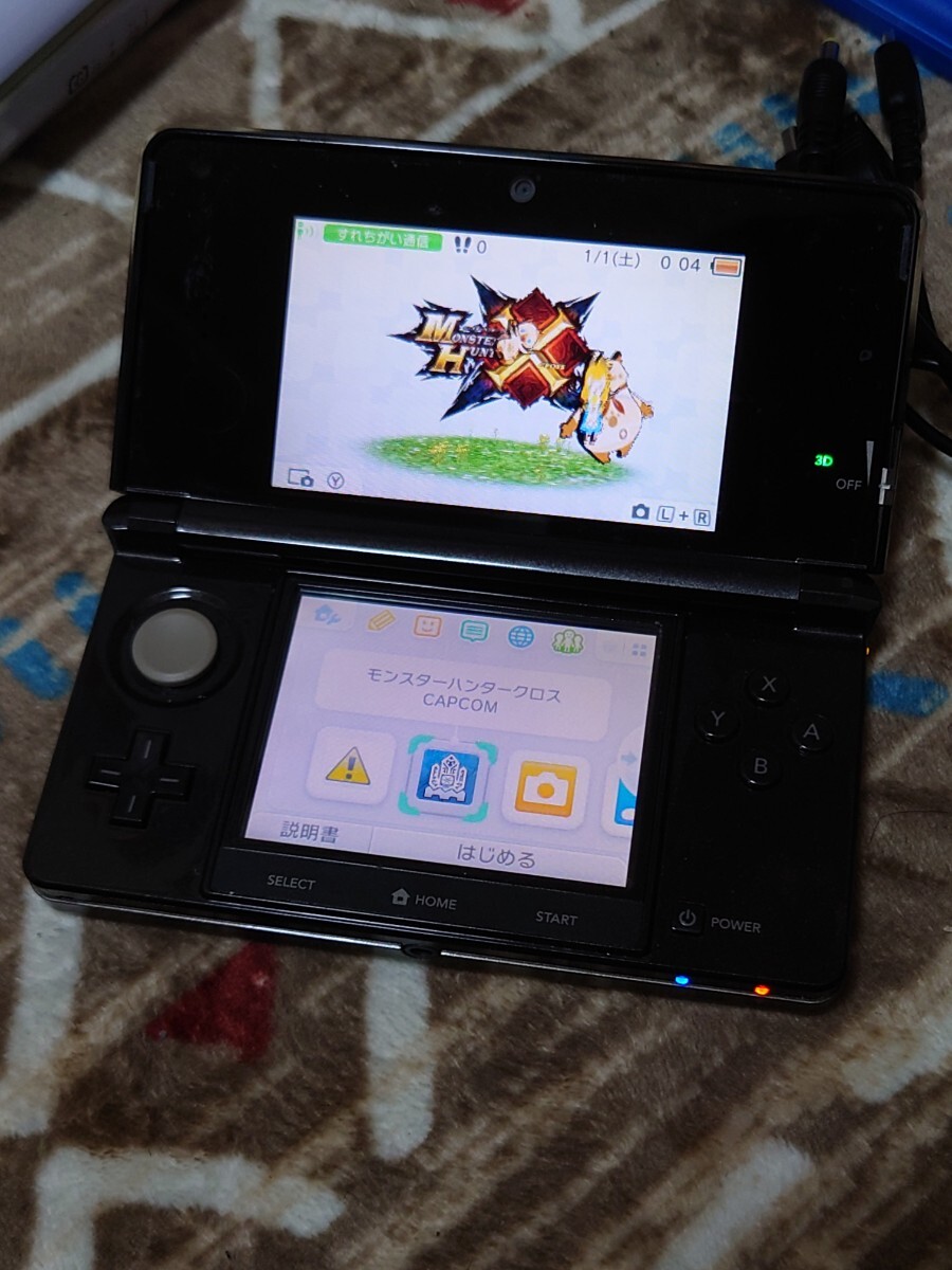 3DS 本体 充電器 タッチペン SDカード モンスターハンタークロスの画像3