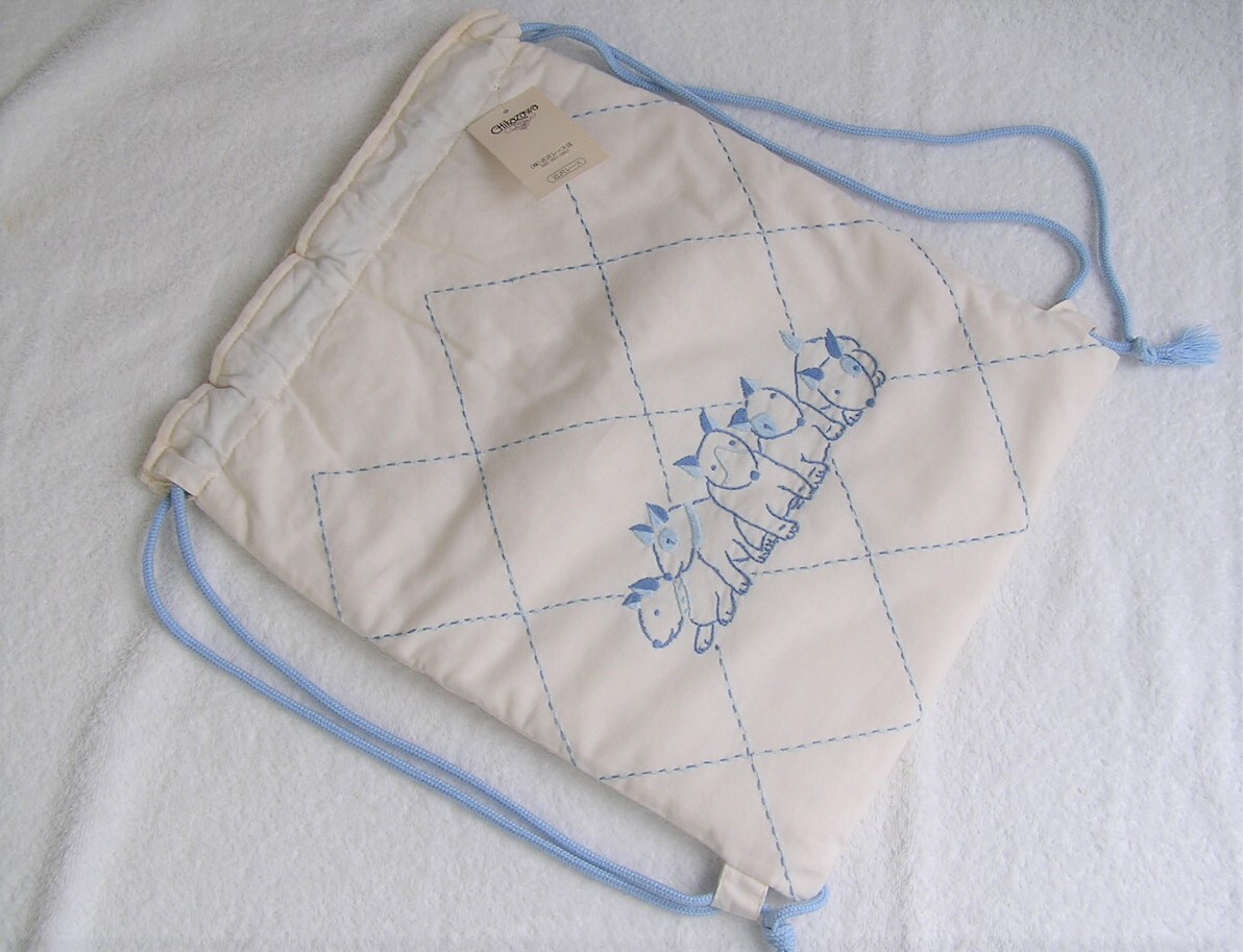  Yokohama origin block close . race / quilting Mini rucksack / white × blue. dog / hand embroidery /. walk for bag-in-bag organizer pouch replacement etc. / paper tag attaching unused with translation 