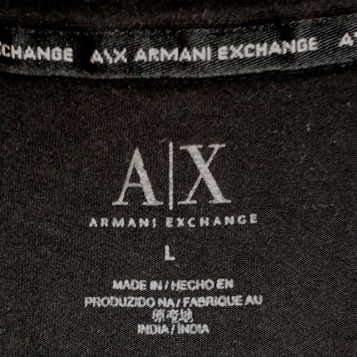 A/Xアルマーニエクスチェンジ半袖ポロシャツL　黒/赤/白　アシンメトリー切替のおしゃれデザイン！　ARMANI EXCHANGE
