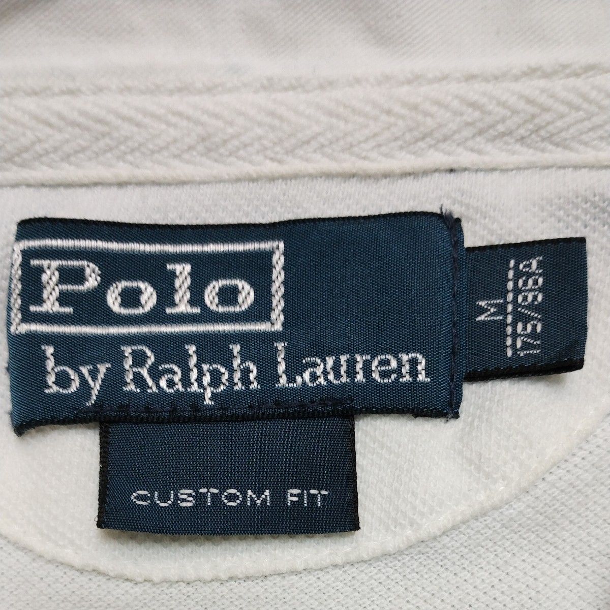 ポロラルフローレン半袖ポロシャツM　ラガーシャツ　サックス／白太ボーダー　布帛白衿が素敵Polo by Ralph Lauren