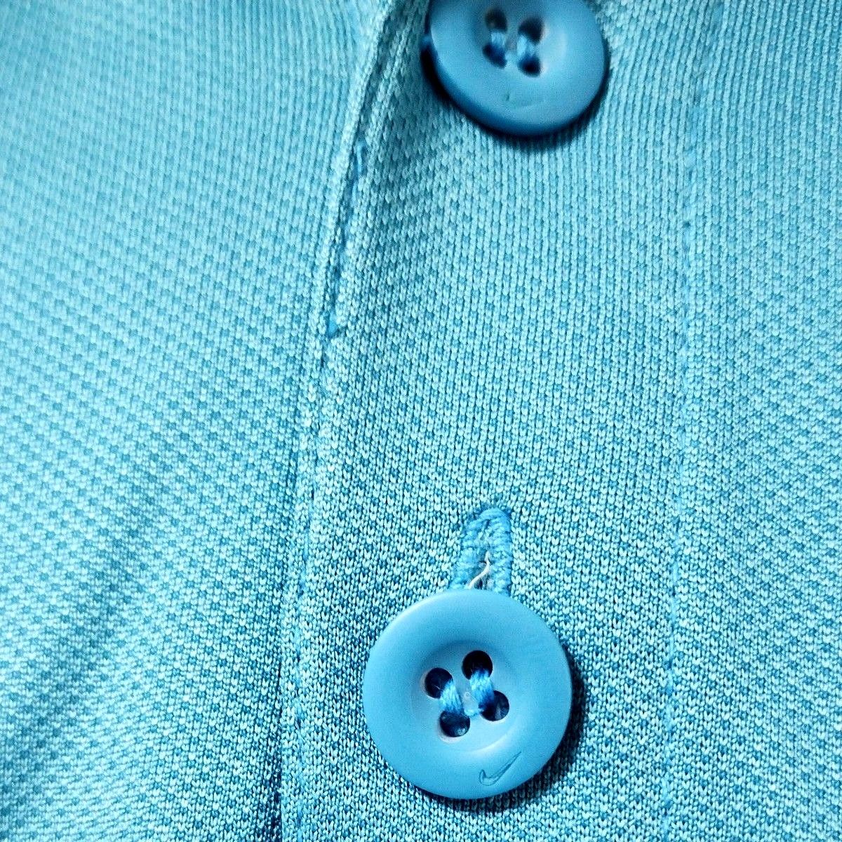 ナイキ 半袖ポロシャツL　ターコイズブルー　高機能素材NIKE FIT DRY採用　ゴルフ等スポーツ〜ビジネスカジュアル/タウンに