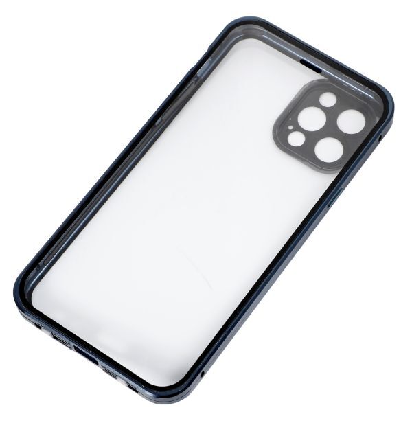 ダブルロック付き+前後強化ガラス+レンズカバー一体型 iPhone12 Pro max ケース アルミ合金 耐衝撃 全面保護 アイフォン12 ブルーの画像6