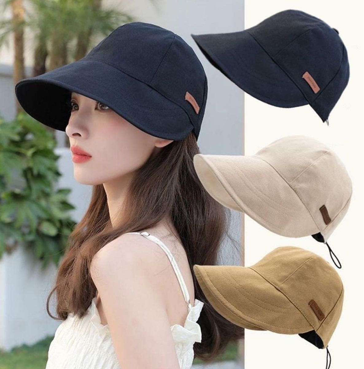 レディース 帽子 UVカット日焼け防止 小顔効果 つば広 紫外線対策 ブラック