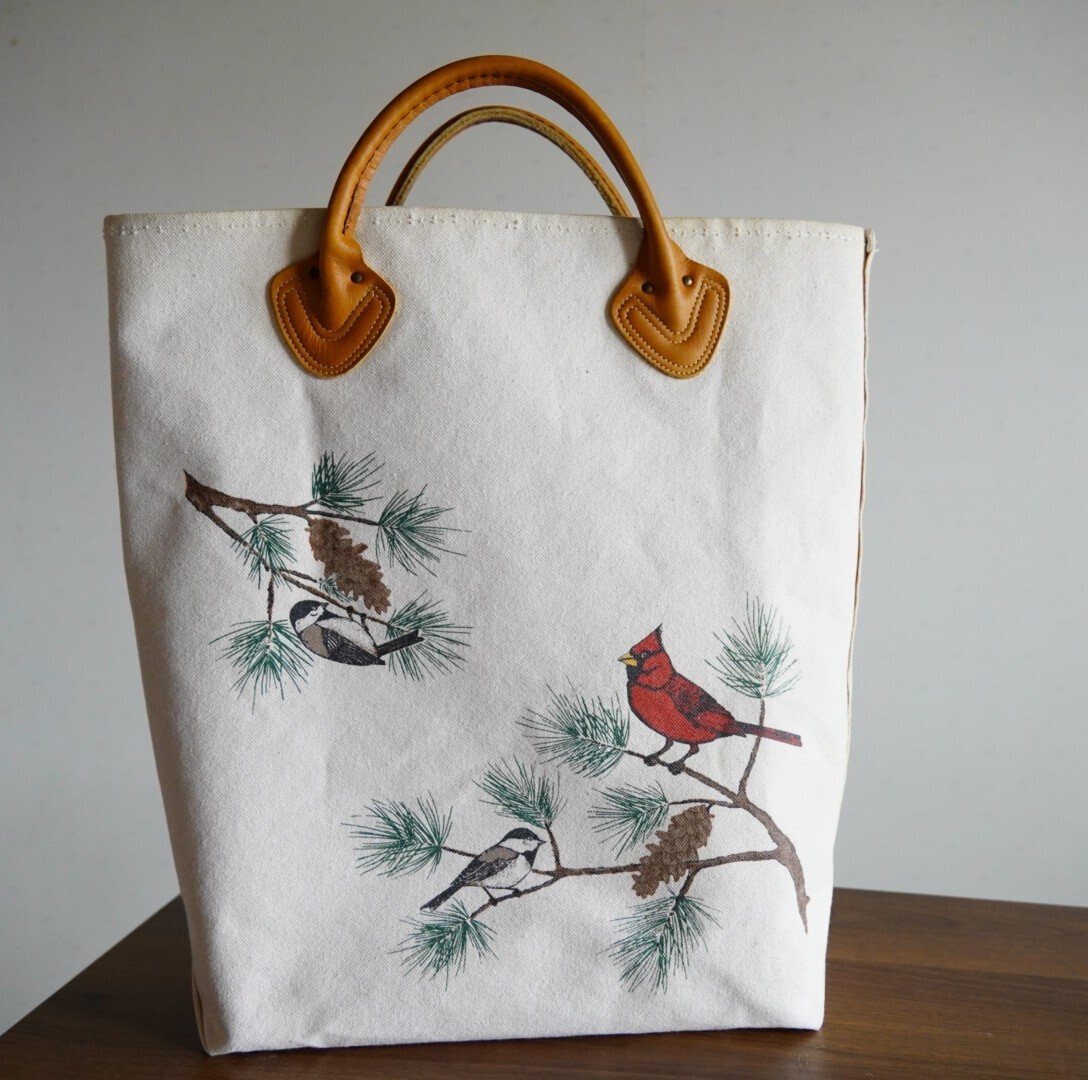  rare 80s USA made L.L.Bean Vintage pine .... bird canvas tote bag art L e ruby nboat and tote deluxe