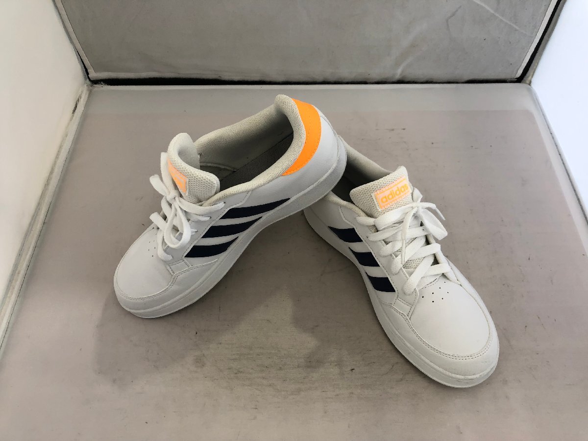 【adidas】アディダス　レディススニーカー　ホワイト×ネイビー×オレンジ　レザー　24.5cm　SY02-ETU_画像1