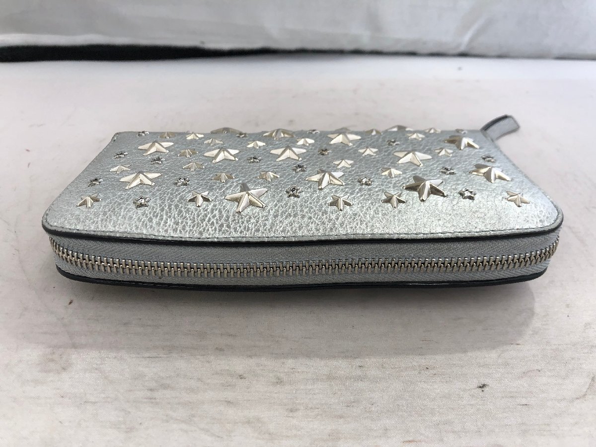 【JIMMY　CHOO】ジミーチュウ　ラウンドジップ長財布　シルバー　スタースタッズ　レザー　SY02-EOU_画像3