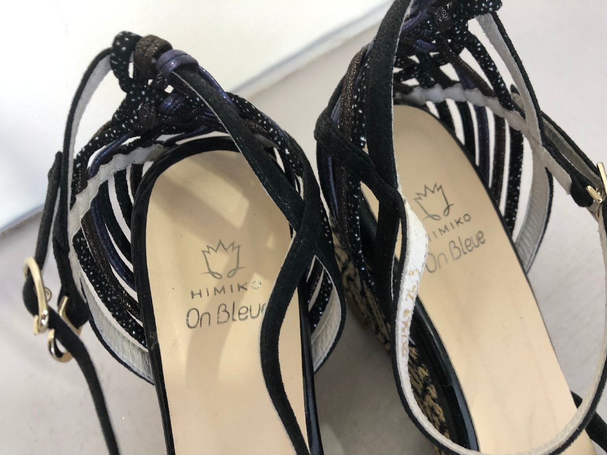 [HIMIKO On Bleue] Himiko on blue Lady's leather wire jute sandals black leather 24.5cm heel 7cm SY02-EME