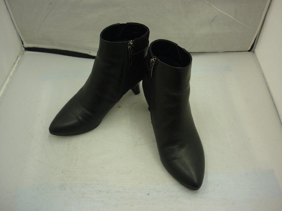 [HIMIKO Himiko ] Himiko lady's short boots black leather × suede cloth 22.5cm heel 5.5cm SY02-DLW