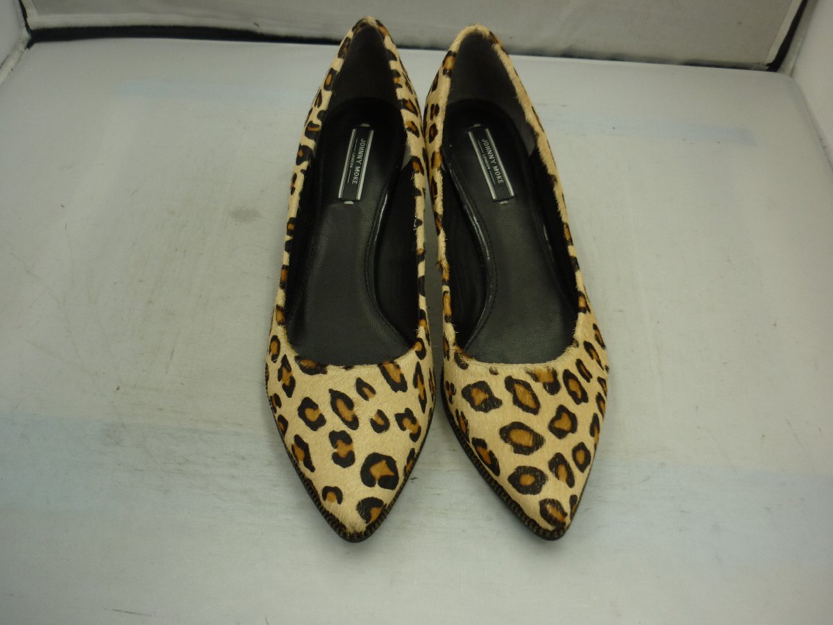 [JOHNNY MOKE] Johnny Moke Lady's pumps beige × Brown Panther pattern animal fur 38( approximately 24cm) heel 5cm SY02-E2V