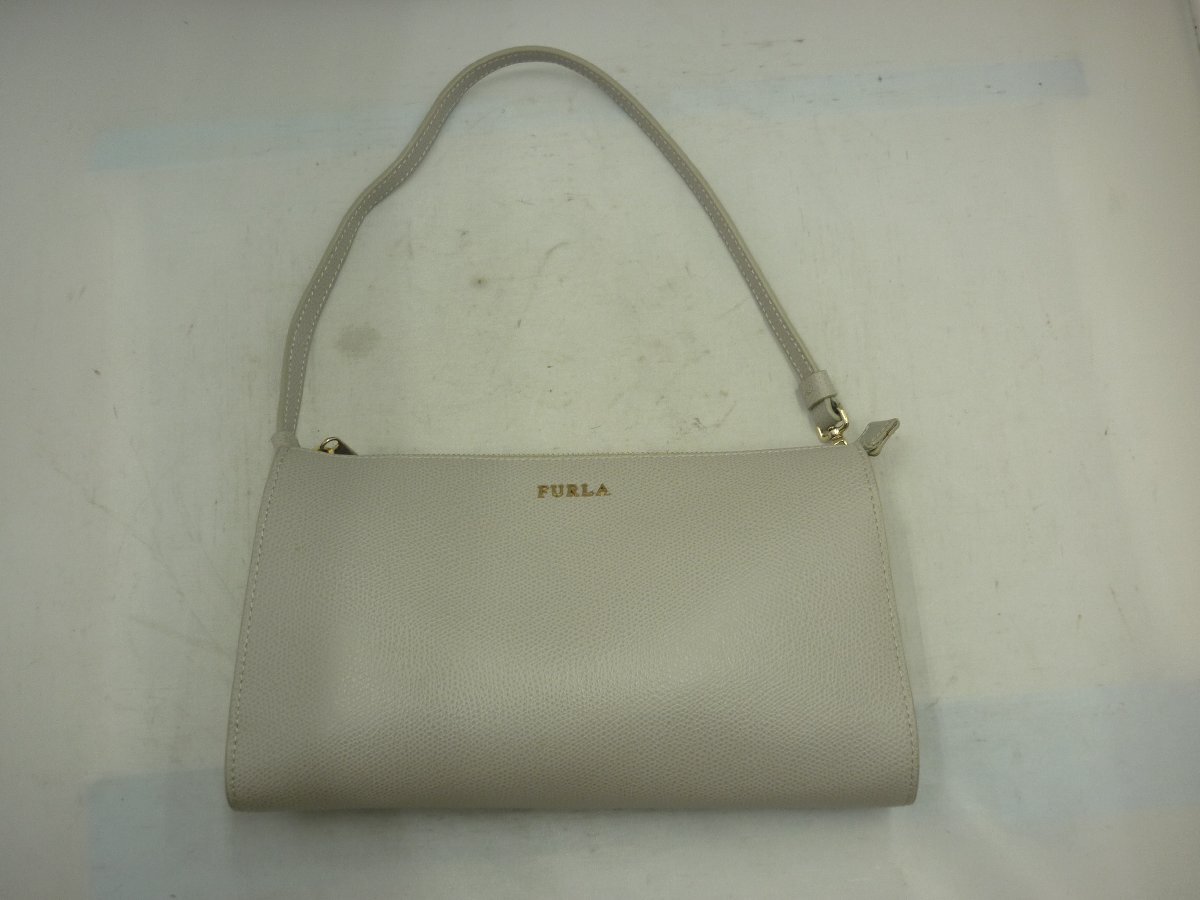 【FURLA】フルラ　ハンドポーチ　ライトグレー　レザー　SY02-DEQ_画像1