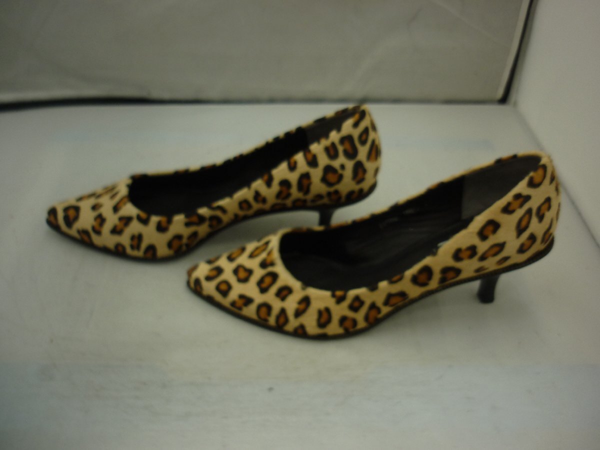 [JOHNNY MOKE] Johnny Moke Lady's pumps beige × Brown Panther pattern animal fur 38( approximately 24cm) heel 5cm SY02-E2V
