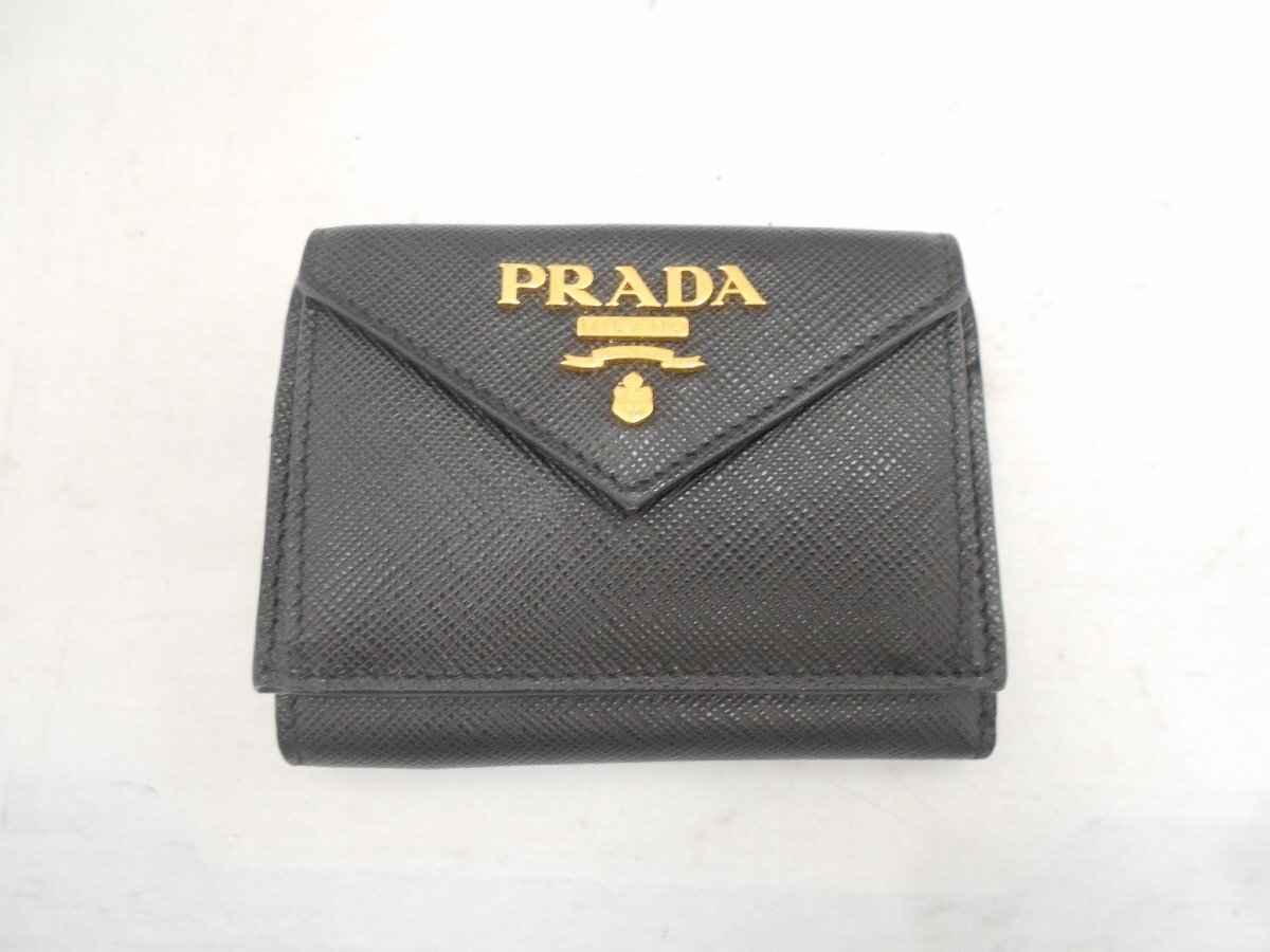 【PRADA】プラダ　三つ折り財布　ブラック　レザー　SY02-BYK_画像1