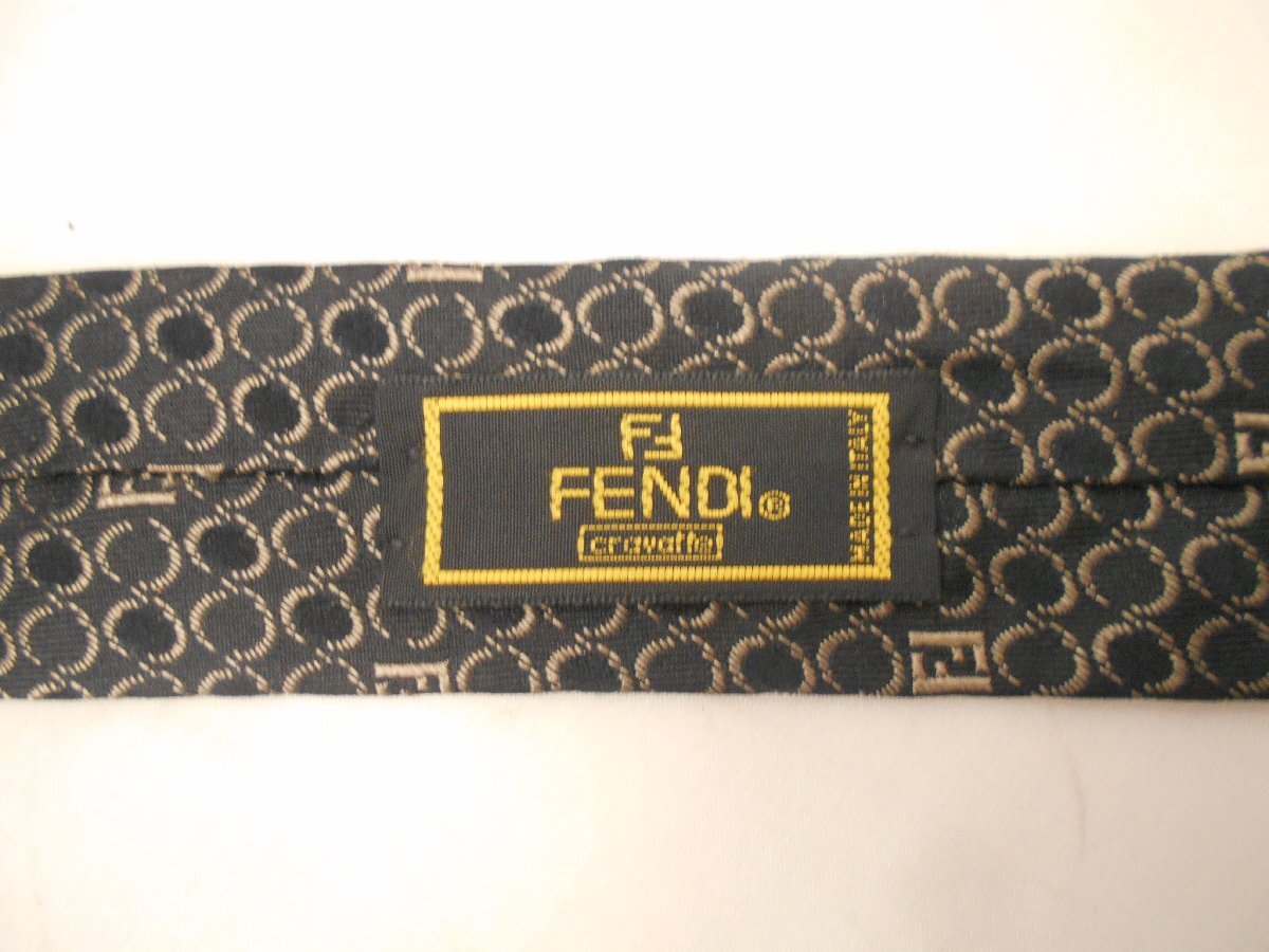 【FENDI】フェンディ　ネクタイ　サークル＆ズッカ柄　ブラック＆グレー　シルク100%　SY02-UR9★★_画像3