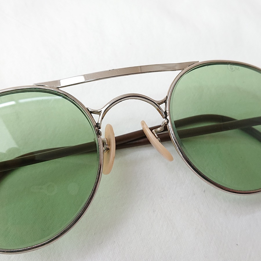 1950's Bausch&Lomb ボシュロム サングラス メガネ 眼鏡 ラウンド 繩手 グリーンレンズ ダブルブリッジ 希少な箱付き_画像4