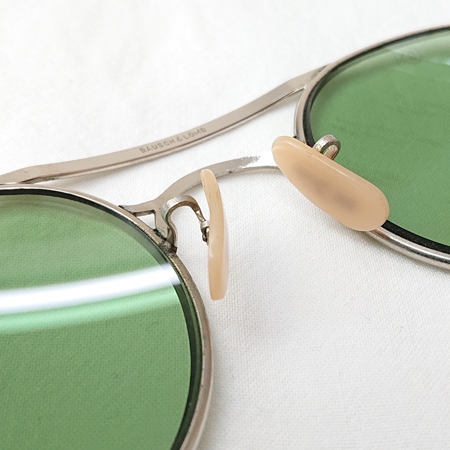 1950's Bausch&Lomb ボシュロム サングラス メガネ 眼鏡 ラウンド 繩手 グリーンレンズ ダブルブリッジ 希少な箱付き