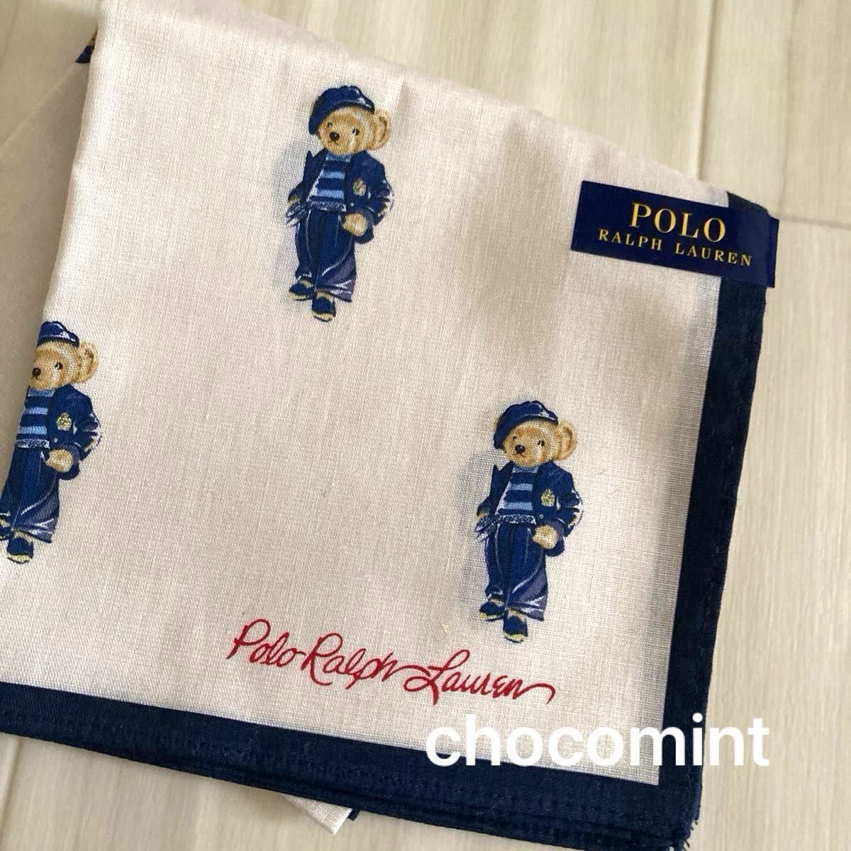 新品♪ POLO Ralph Lauren ポロラルフローレン （ポロベア）婦人 ハンカチ 約53×53cm ベア柄　大判ハンカチ