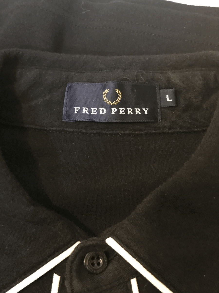  Fred Perry FRED PERRY polo-shirt collar attaching shirt black L cotton 100%