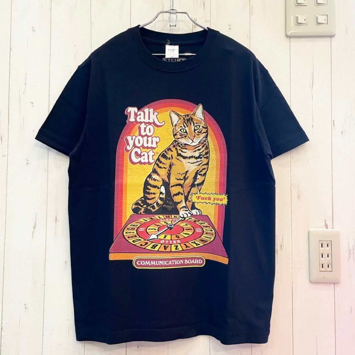 Steven Rhodes スティーブン・ローズ　Tシャツ 半袖Tシャツ 黒Mサイズ　猫　CAT Talk to your cat