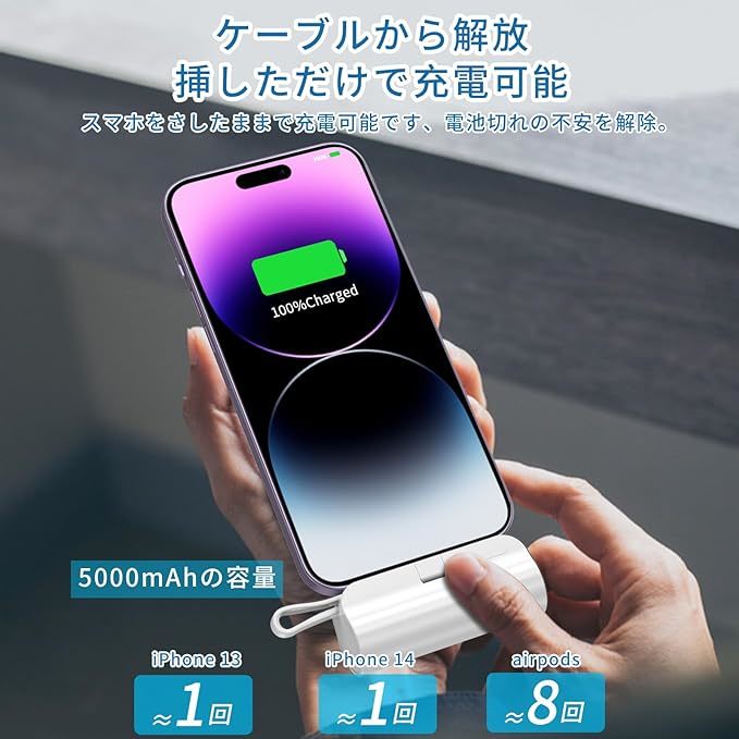 【新品】Power BANK FLYARROW 本体直付けモバイルバッテリー iPhone用 Lightning 5000mAh LEDライト付 USB-Cコネクター内蔵　送料無料_画像4