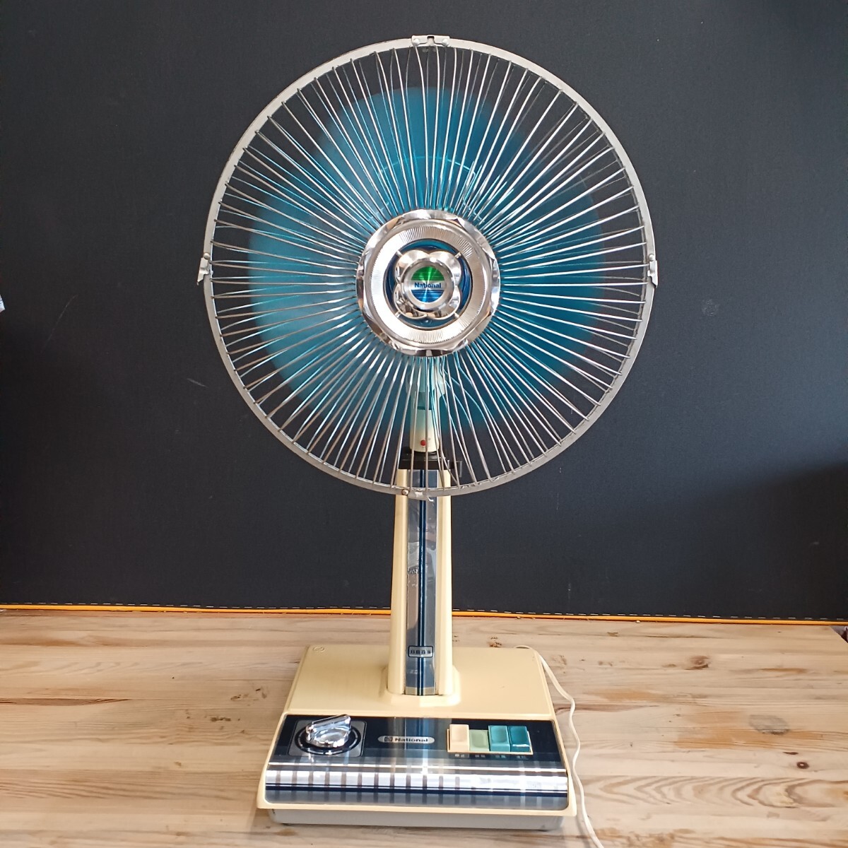  National electric fan F-30H1K seat .. feather diameter 30cm origin box attaching Showa Retro antique * feather . repair equipped 