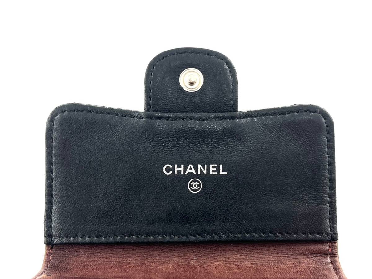 4E4★CHANEL/シャネル★ マトラッセ ココマーク ラムスキン ミニウォレット コンパクト財布 三つ折り財布 ブラック 黒 の画像3