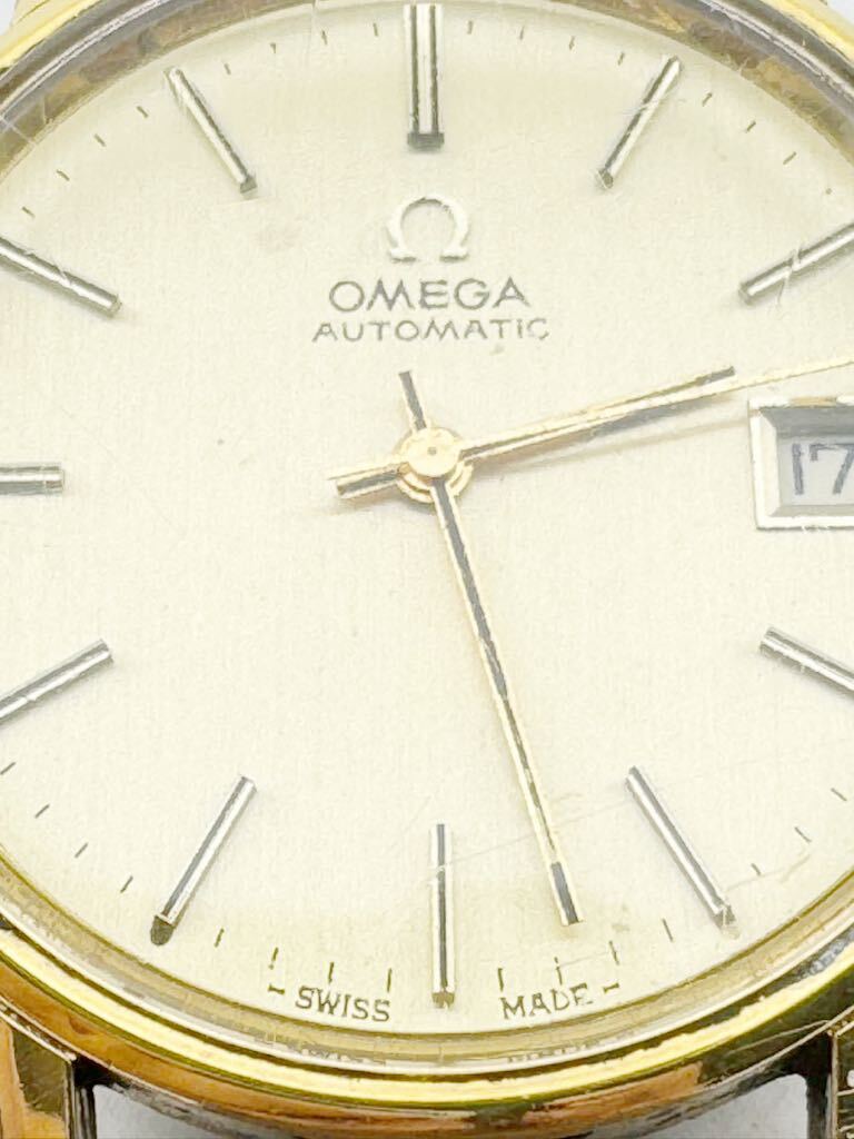  OMEGA オメガ AT 自動巻き ゴールド文字盤 デイト メンズ 腕時計 稼働品 レザーベルト【k3470】_画像3