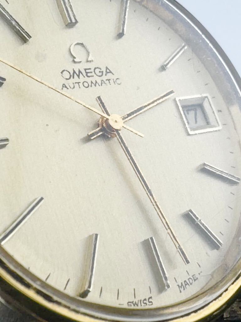  OMEGA オメガ AT 自動巻き ゴールド文字盤 デイト メンズ 腕時計 稼働品 レザーベルト【k3470】_画像4