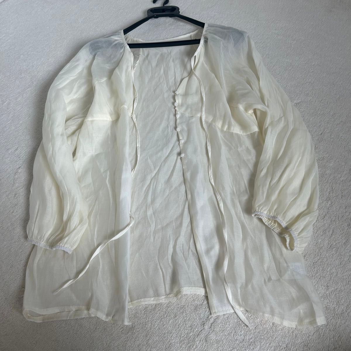 レディース シースルー オフショルダーシャツ XLサイズ 日焼け防止シャツ  ブラウス 長袖 ホワイト トップス シアー シャツ