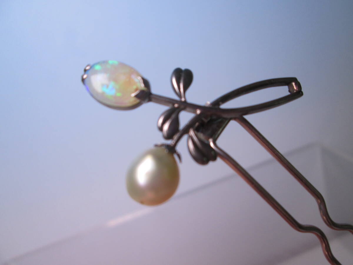 【江月】アンティーク・本真珠とオパール飾りの清楚なかんざし 6,04g_画像5