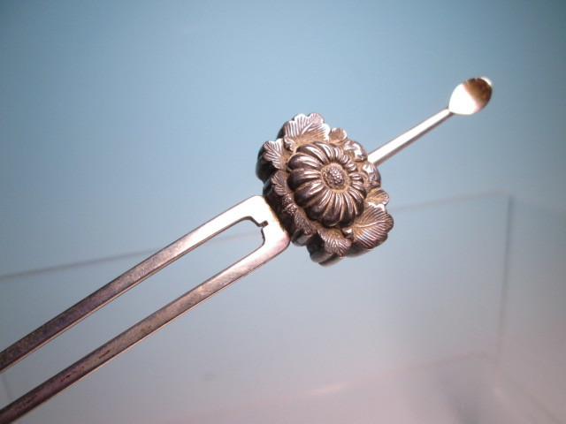 江月】アンティーク・金工 銀製 20cm 牡丹の花のかんざし 13,52g 