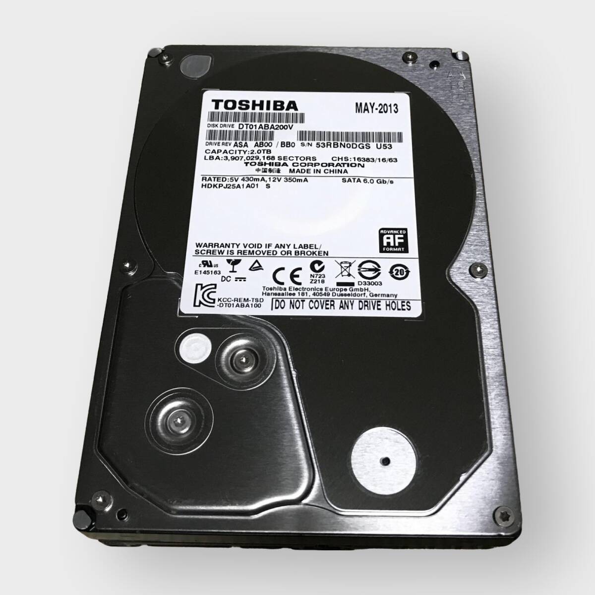 M2693 AVコマンド対応 TOSHIBA 2TB HDD DT01ABA200V 3.5インチHDD SATA 使用 33789時間 全国送料無料 _画像1