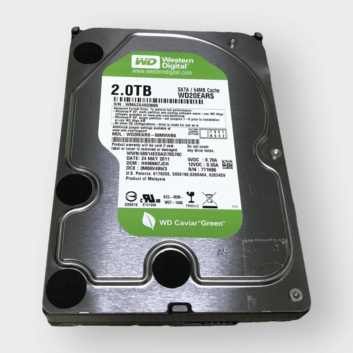 M2702 Western Degital GREEN WD20EARS 3.5インチ HDD 2TB 使用 22473時間　全国送料無料_画像1