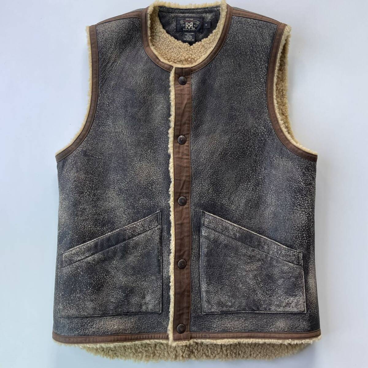 【名作】RRL “Shearing Mouton Vest” M ムートン ベスト フライト B-3 レザー ジャケット ミリタリー Ralph Lauren ヴィンテージ_画像2