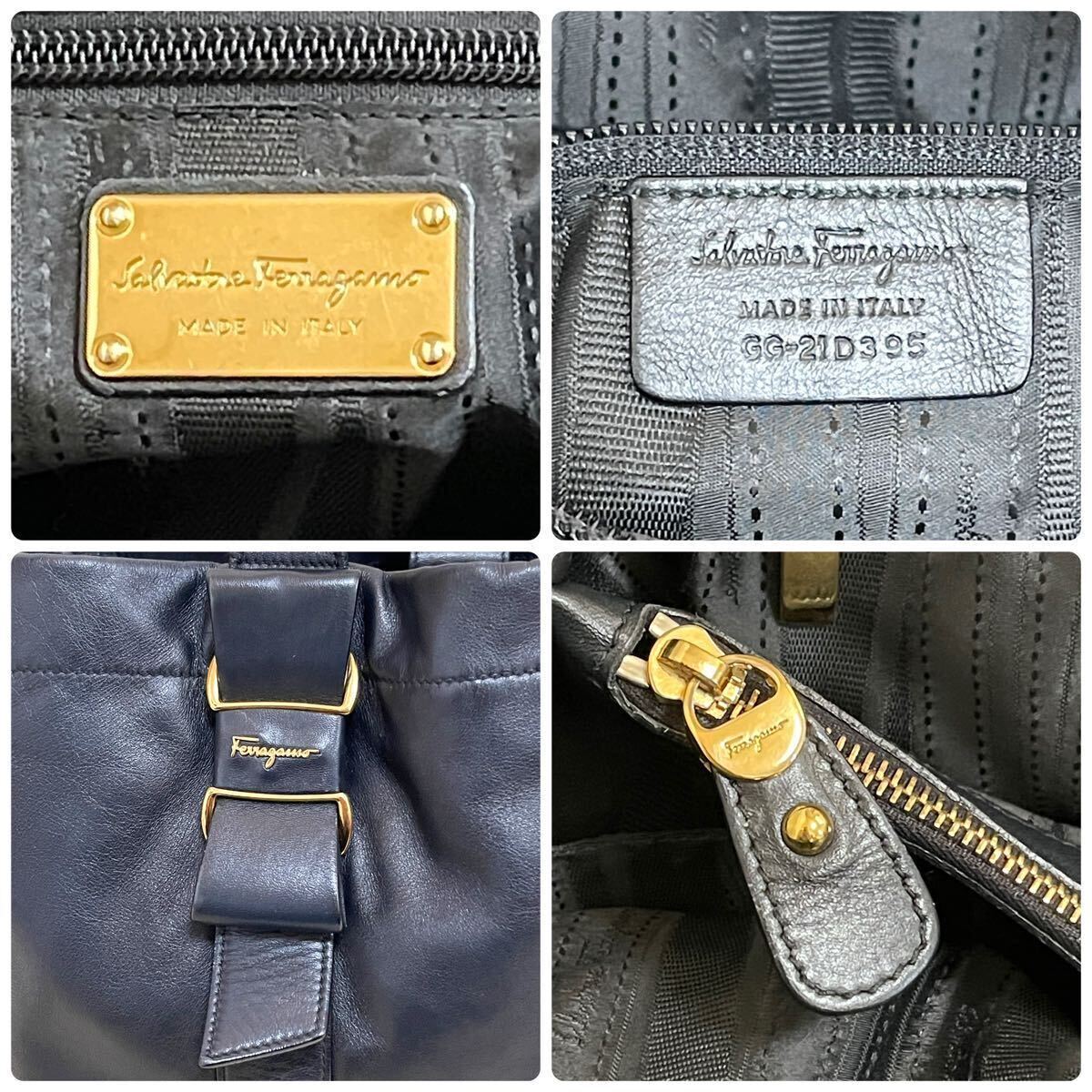 { ultimate beautiful goods } Ferragamo tote bag vala leather shoulder ..SalvatoreFerragamo business bag A4 storage high capacity original leather men's black black 