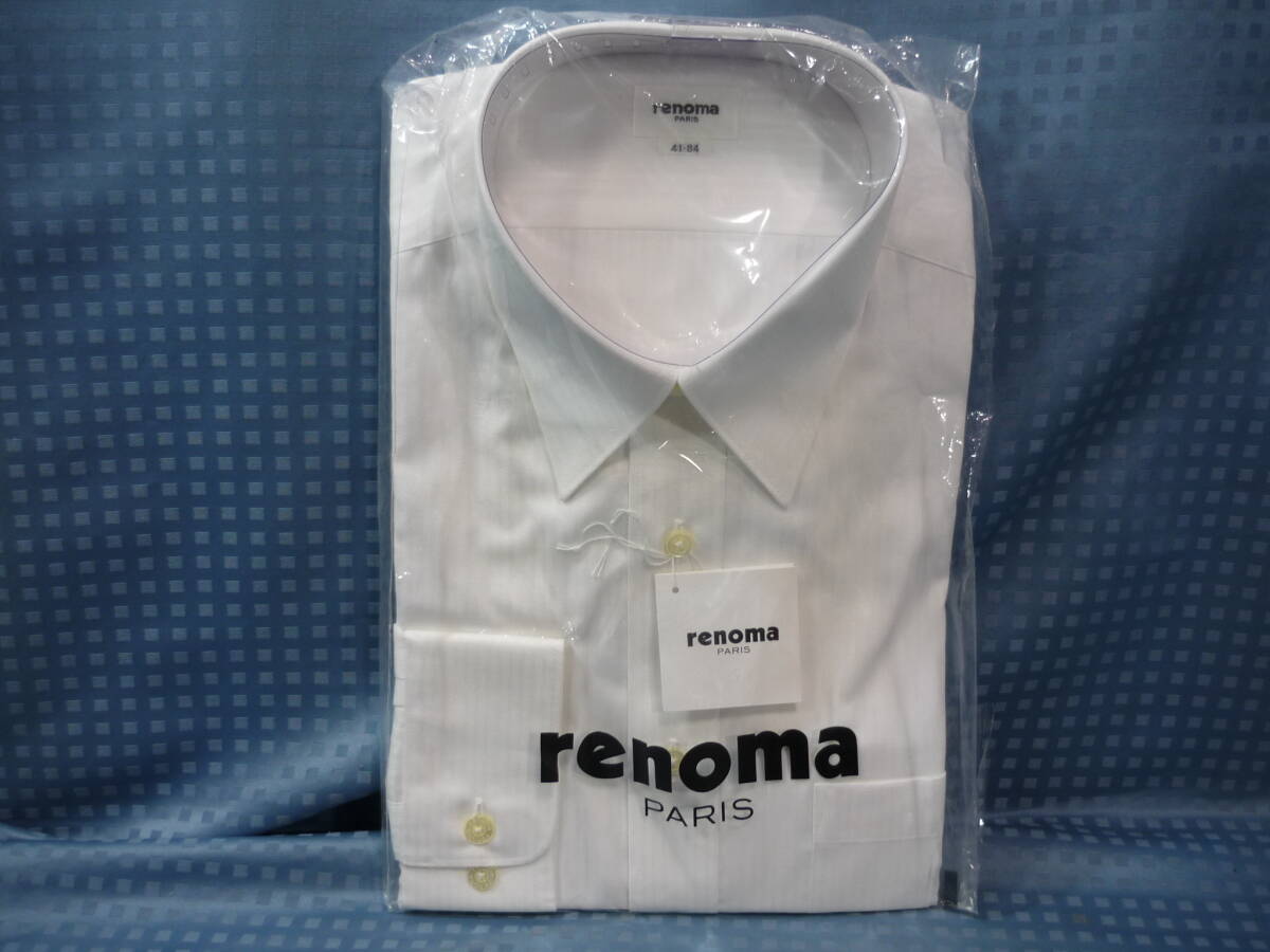 未使用タグ付未開封 レノマ ドレスシャツ サイズ４１－８４ 日本製白織柄ストライプ ￥７６００の画像1