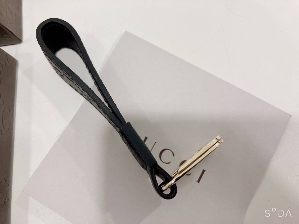 *[ unused ] Gucci GUCCI micro sima key holder key ring leather Italy made black group men's box attaching 