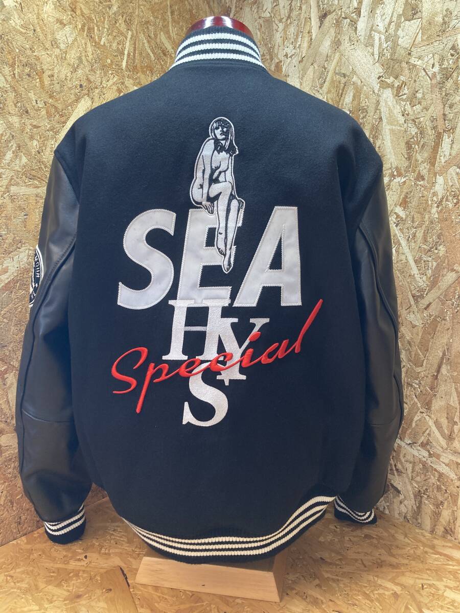 【WIND AND SEA ウィンダンシー × HYSTERIC GLAMOUR ヒステリックグラマー】20AW WDS-HYS-2-01 Stadium Jumper 袖レザー スタジャン XL