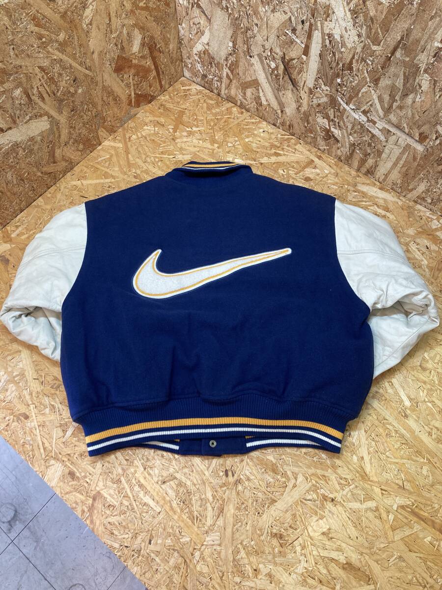 【NIKE ナイキ】90s 90年代 H7 SSL(AD) ビッグスウォッシュ 袖レザー スタジャン アワードジャケット size M_画像3