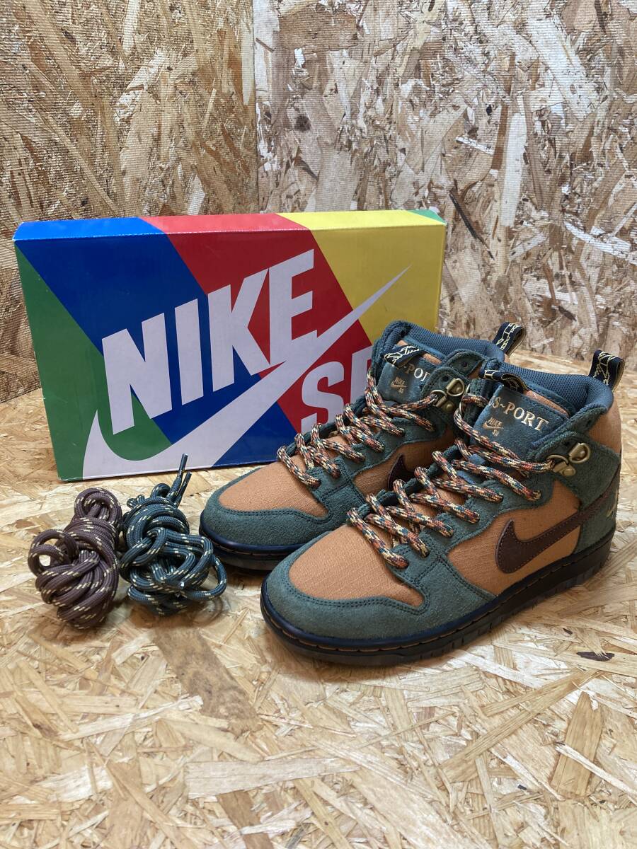 未使用【NIKE SB ナイキ × PASS PORT パスポート】箱 替紐付 DO6199 300 DUNK HIGH PRO QS Work Boot US 6.5_画像1