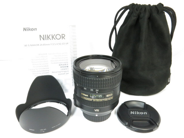 【 美品 】Nikon AF-S VR 24-85mmF3.5-4.5G レンズ ニコン・HB-63純正フード・ポーチ・説明書付き [管NI3050]_画像1