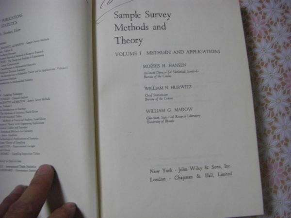 洋書 Sample survey methods and theory 全2冊揃 標本調査の方法と理論 Morris H. Hansen D1の画像4