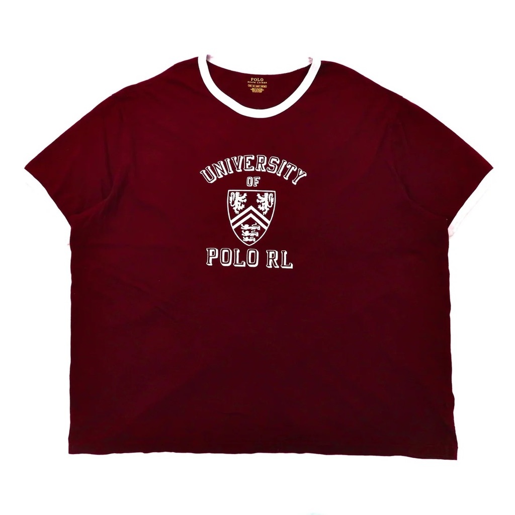 POLO RALPH LAUREN カレッジプリント リンガーTシャツ 3XB ボルドー コットン ビッグサイズ_画像1