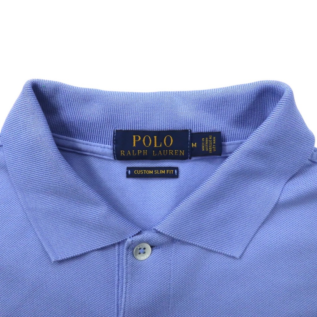 POLO RALPH LAUREN ポロシャツ M ブルー コットン CUSTOM SLIM FIT スモールポニー刺繍_画像4