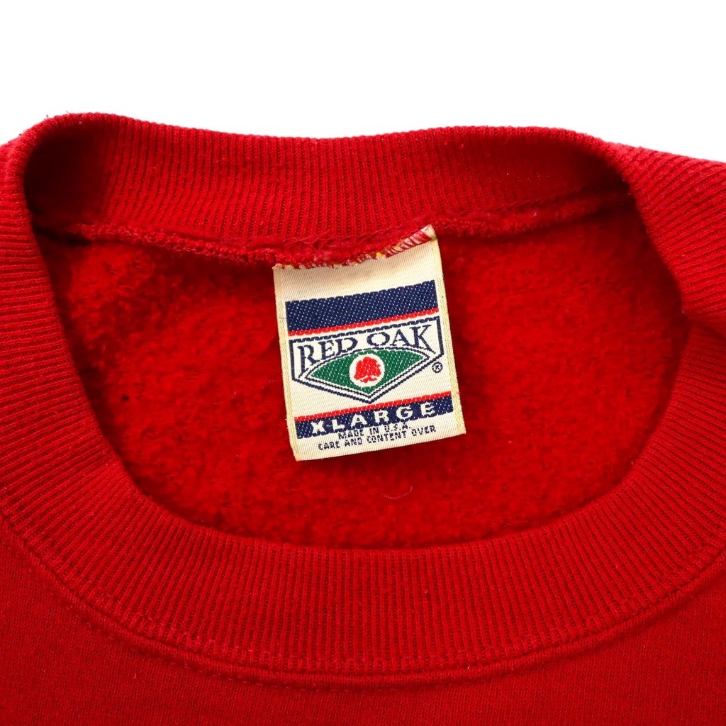 USA製 90年代 RED OAK カレッジプリントスウェット XL レッド コットン 裏起毛 BRONCHOS ビッグサイズ_画像4