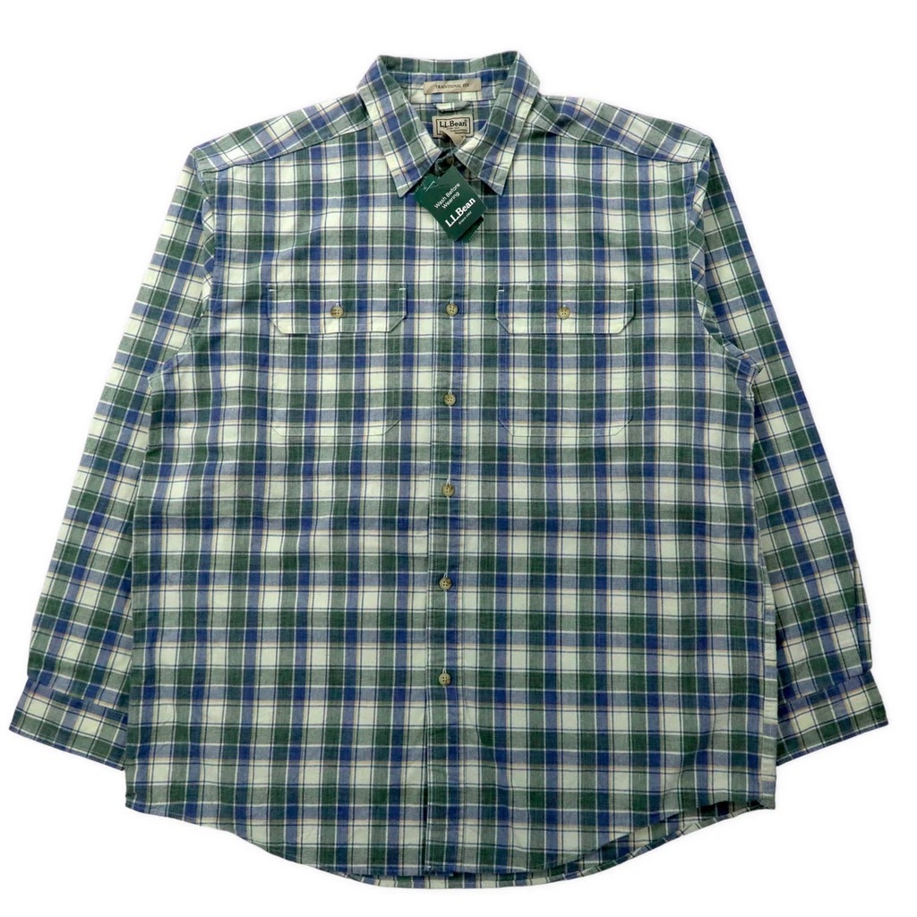 L.L.BEAN サンウォッシュ キャンバス シャツ L ブルー チェック コットン TRADITIONAL FIT 286410 SUNWASHD CNVS SHIRT 未使用品_画像1