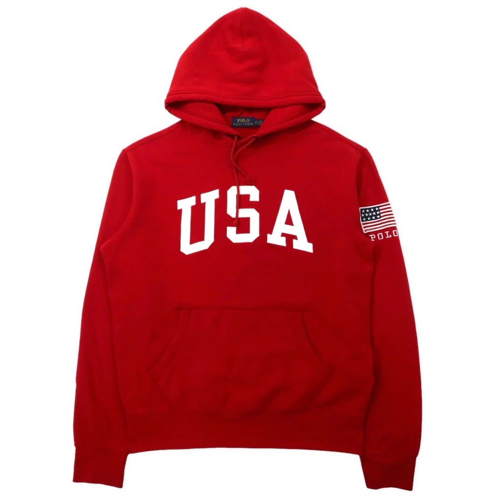 POLO RALPH LAUREN プルオーバーパーカー M レッド コットン USA 星条旗_画像2