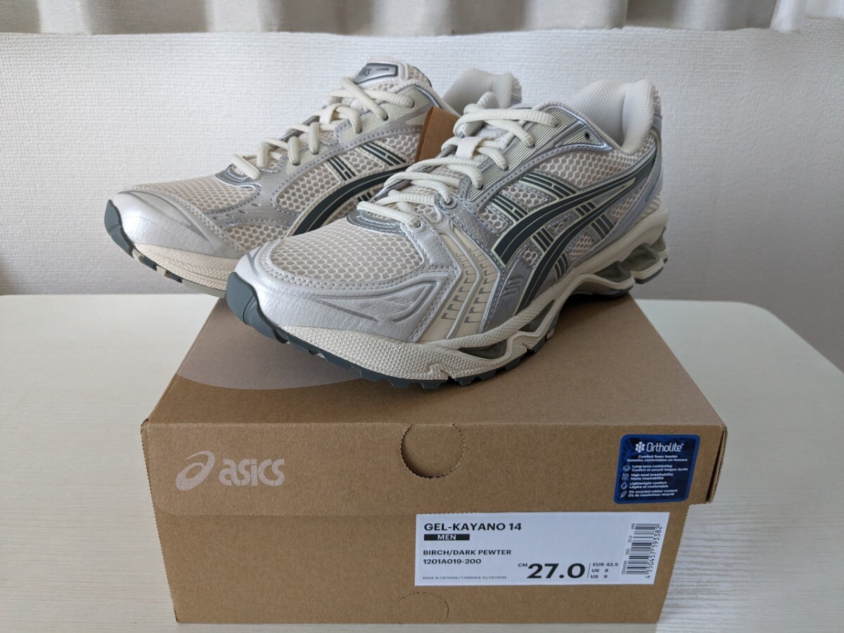 未使用品 ASICS GEL KAYANO14 Birch/Dark Pewter US9 27cm アシックス ゲルカヤノ　KAYANO 14 スニーカー 靴_画像1