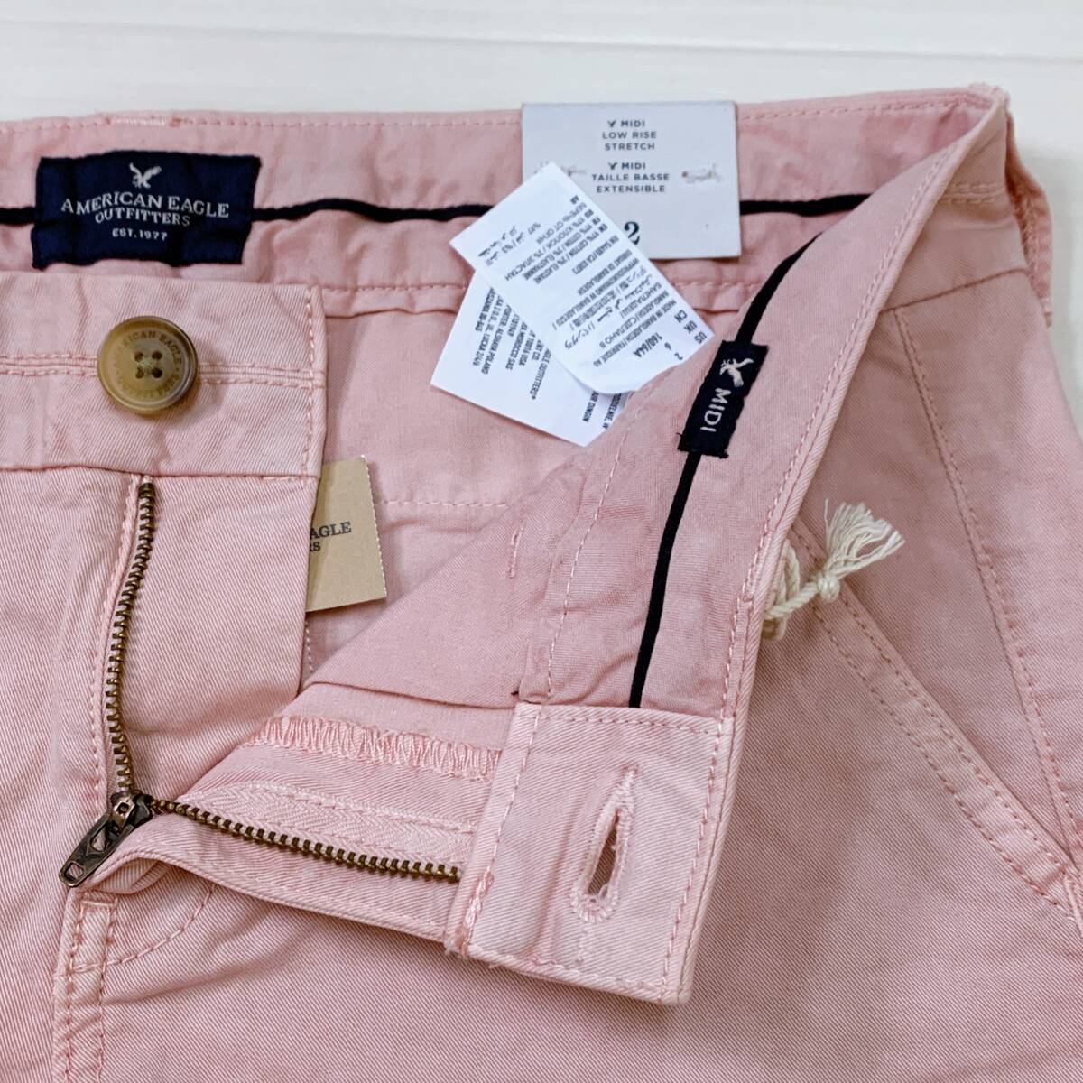 S3223 ★タグ付き★ AMERICAN EAGLE アメリカンイーグル レディース ショートパンツ 無地 2サイズ ストレッチ ローライズ ピンク USED 古著