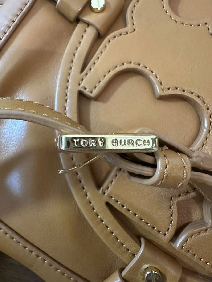  Tory Burch большой Logo кожа сумка на плечо Camel 
