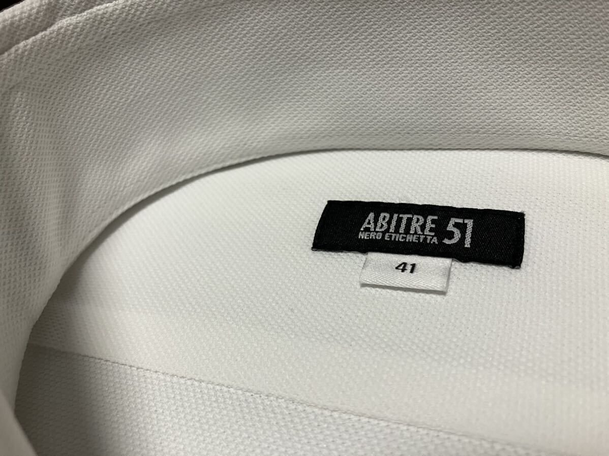 ABITRE51☆白無地　形態安定半袖ワイシャツ　L(首41㎝)　ホリゾンタル　ストレッチ